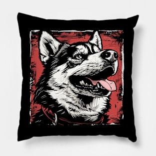 Retro Art Alaskan Malamute Dog Lover Pillow