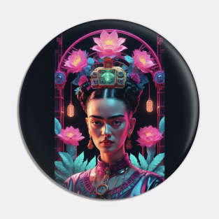 Frida's Neon Garden: Vibrant Modern Portrait Pin