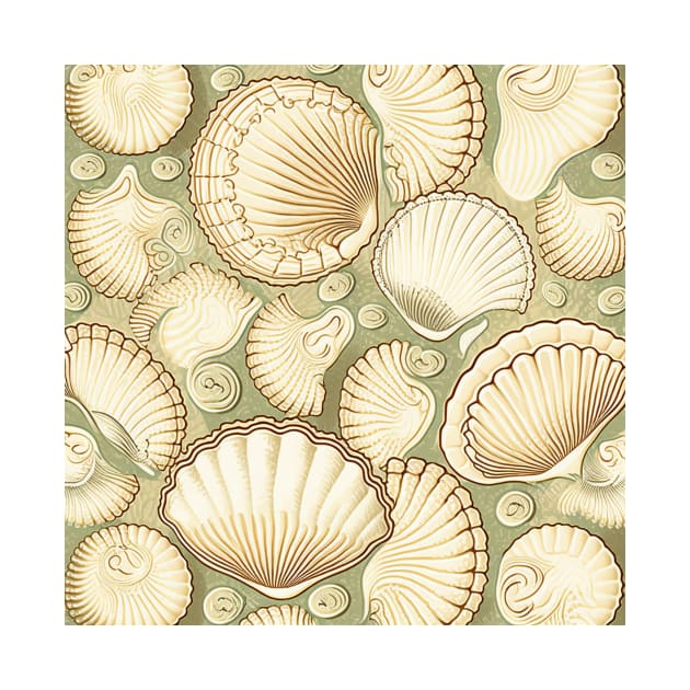 Olive green vintage seashells by hamptonstyle