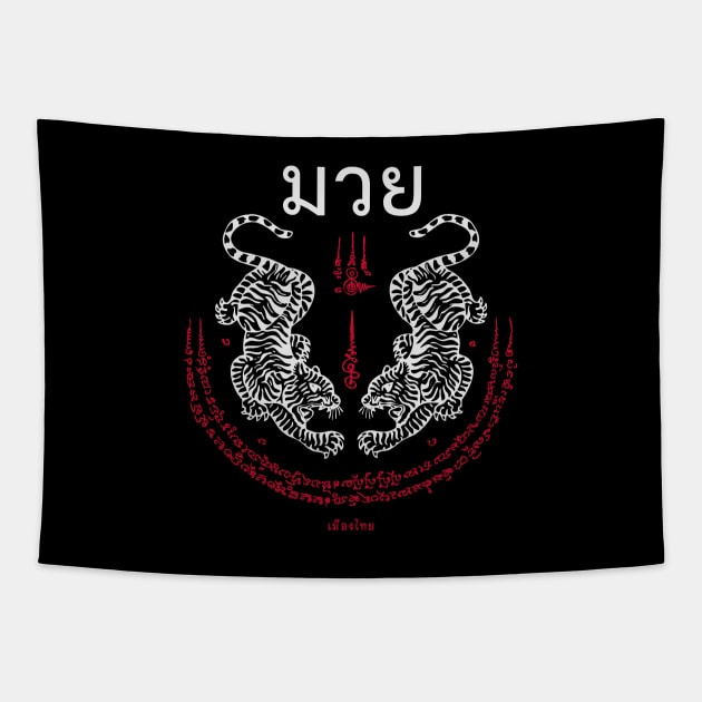 Muay Thai Tiger Sak Yant Tattoo Kickboxing Thailand Tapestry by VintCam