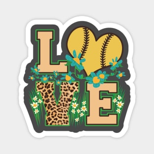 Love Softball Heart Leopard Floral Fastpitch Mom Magnet