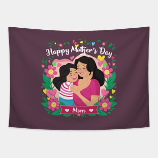 Colorful Mom and Daughter Floral Heart Art Tapestry