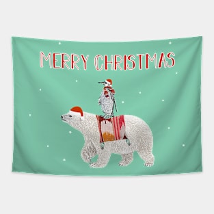 Polarbear Merry Christmas Tapestry