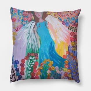 The Angel and the Rose Garden Pillow