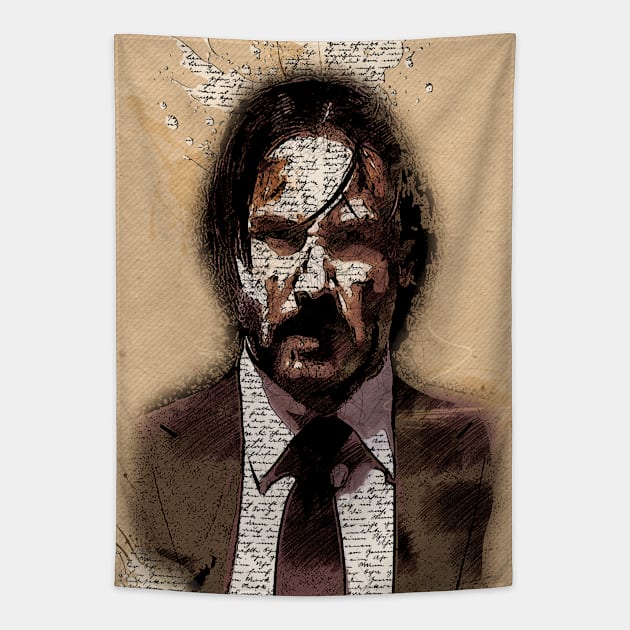 KEANU portrait Vintage Art Style Tapestry by Naumovski