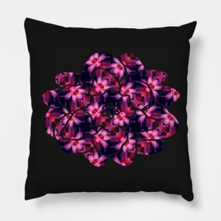 Midnight Flowers - Pretty Pink flowers on Black Pattern Pillow