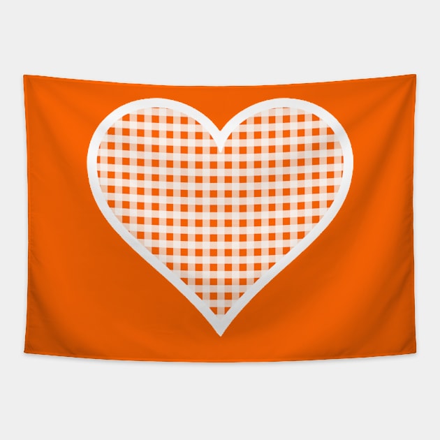 Orange and White Gingham Heart Tapestry by bumblefuzzies