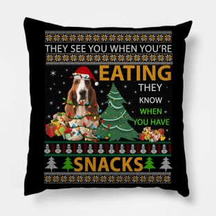 Basset Hound Ugly Christmas They See You're Eating Xmas Gift Pillow