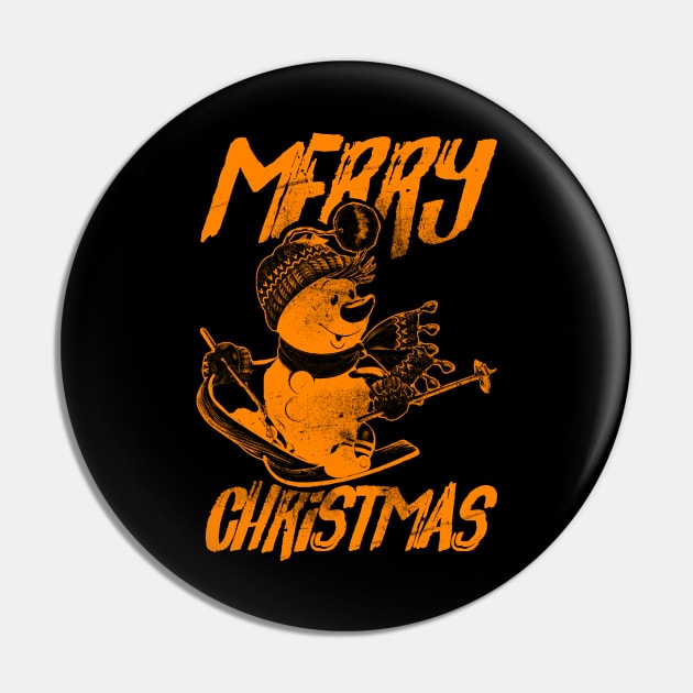 Skiing Snowman - Merry Christmas - Orange Pin by Tangan Pengharapan