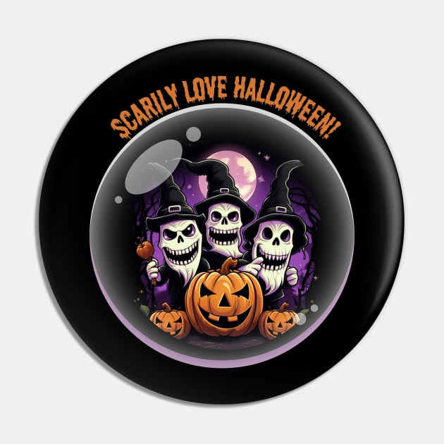 Scarily Love Halloween! Scary Witch Pumpkin Ghost Pin by Positive Designer