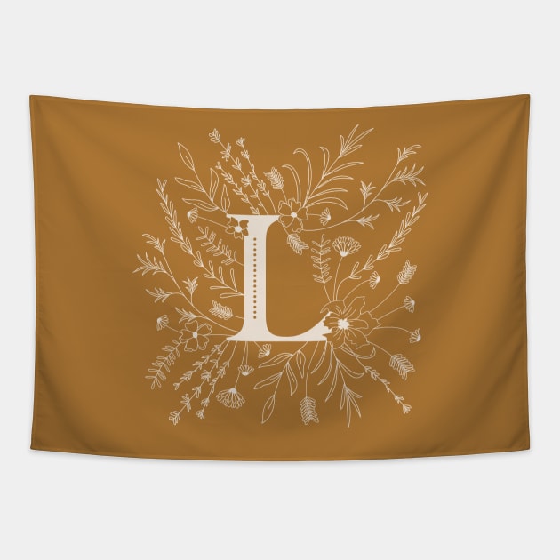 Botanical Letter L (Mustard Yellow) Tapestry by Cascade Patterns