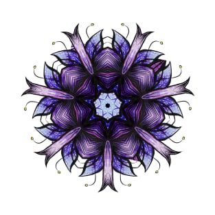 Abstract Flower Kaleidoscopic Pattern In Blue Violet T-Shirt