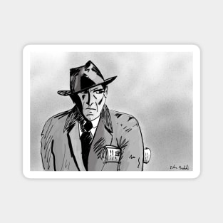 Film Noir Character with Hat, Coat and Paper on a Grey Day Magnet