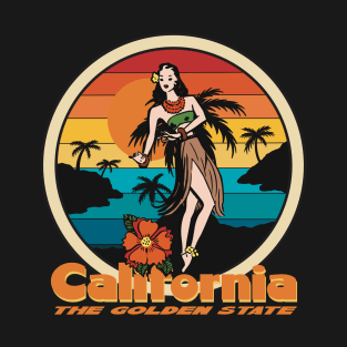 California The Golden State - Dancing Woman And Sunset Palms T-Shirt