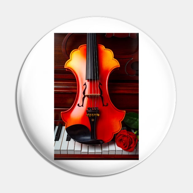 Red Rose With Baroque Violin Pin by photogarry