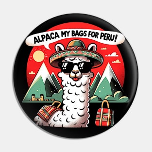 Funny Peruvian Llama Alpaca My Bags For Peru Pun Pin