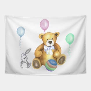 Teddy Bear with rabbit and balloons Tapestry