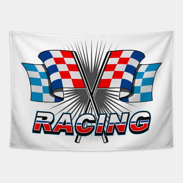 Tricolor checkered racing flag Tapestry by Jiooji Project