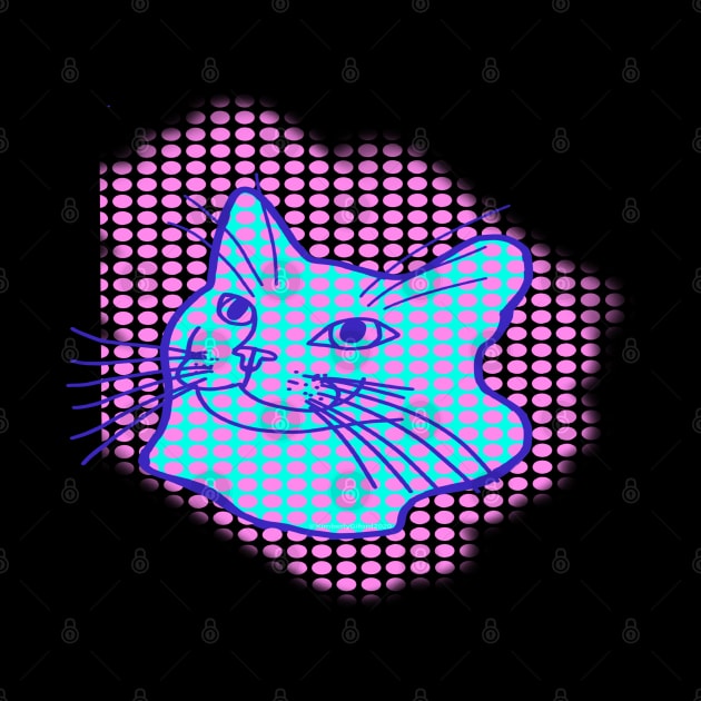 Blue Cat Pink Polka Dots by wildjellybeans