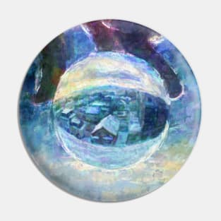 Snowy Town of Burlington, VT in a Globe - Impressionist Painting Pin