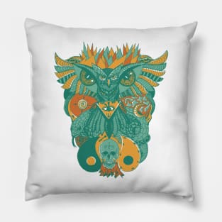 Mountain Green Owl And Ageless Skull Pillow