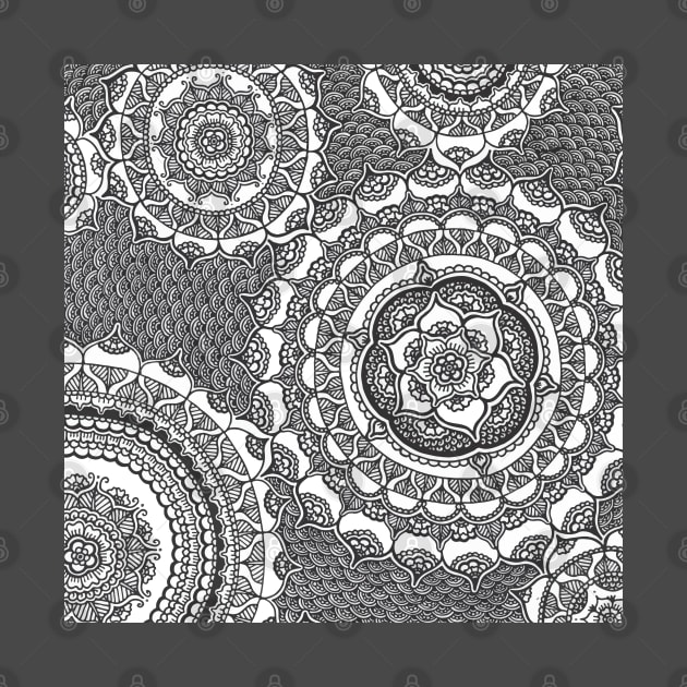 Black and White Henna Mandala Flowers by HLeslie Design