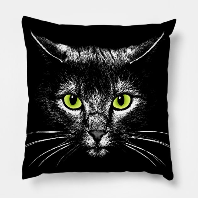 White angel cat face green eyes Pillow by meownarchy
