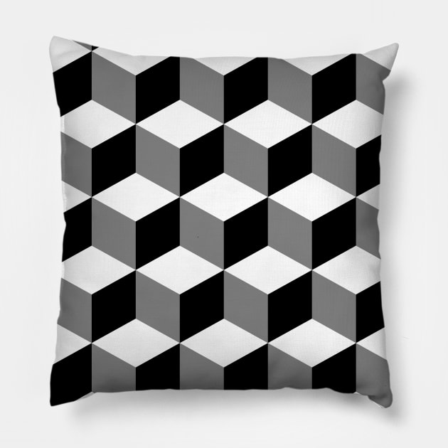 Cubes Black White Gray Pillow by NataliePaskell