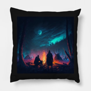 Valheim Vikings Around a Camp Fire Pillow