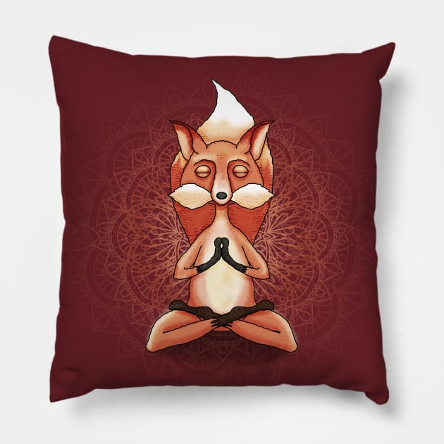 Zen Fox Meditating in Mandala Pillow by Jitterfly