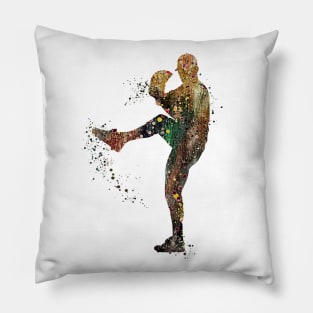 Baseball Pitcher Boy Watercolor Silhouette Pillow