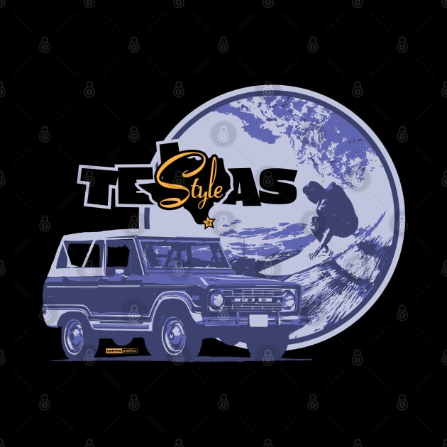 Texas-Style Surfer with Ford Bronco in pastel lavender and purples by CamcoGraphics