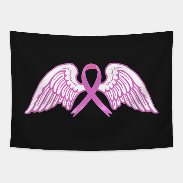 Pink Awareness Ribbon with Angel Wings Tapestry by CaitlynConnor