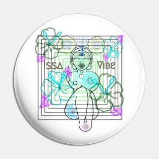 Psychedelic Issa Vibe Spacey Earth Girl (kawaii green bg, green and pink variation) Pin