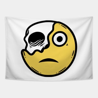 Confused Emoticon with Skull Tapestry