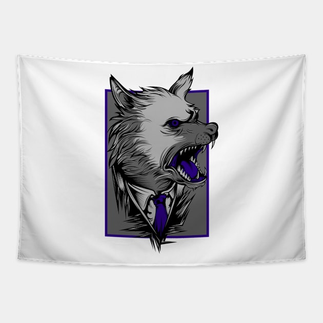 Angry Wolf Dog Grey Purple Tapestry by BradleyHeal