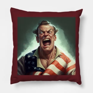 Illustration of screaming strong man wearing American t-shirt Pillow