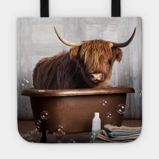 Highland Cow in a Bathtub Tote