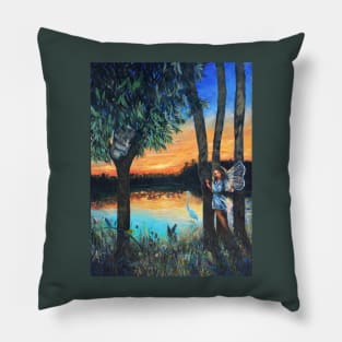 A wetland Faery's Secret Sunset Pillow