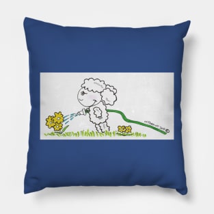 Lamb Watering Flowers Pillow