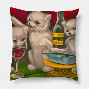 Kittens drinking and eating sardine fish Pillow