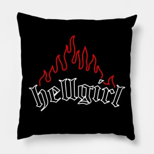 Hellgirl Aesthetic Goth Grl Grunge Design (Red Flames & White Text) Pillow