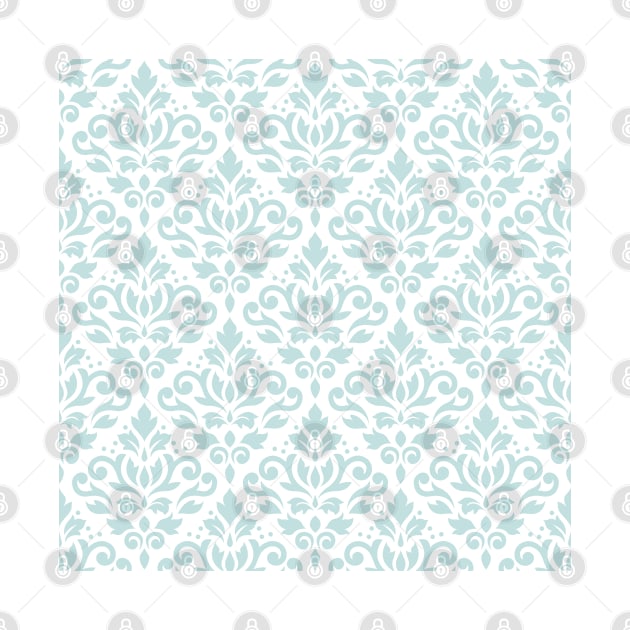 Scroll Damask Pattern Duck Egg Blue on White by NataliePaskell