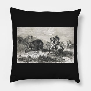 Indians hunting Buffalo in the 19th century Pillow