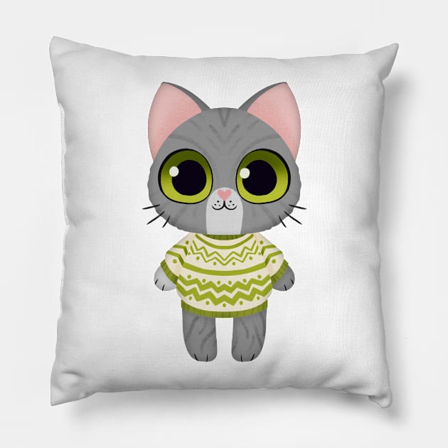 Holiday Kitten Gray Pillow by Twkirky