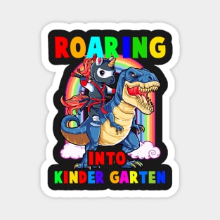 Ninja Unicorn Driving Dinosaur Roaring Into Kinder Garten Magnet