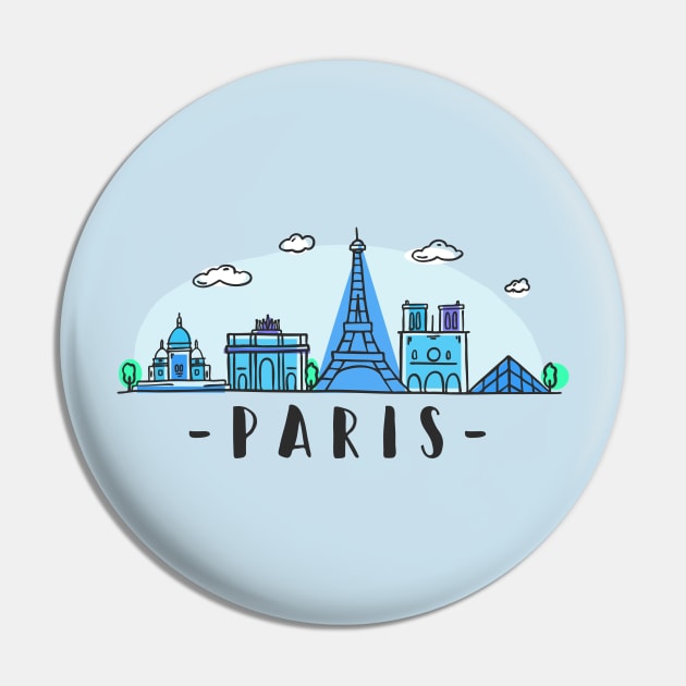 Paris Watercolor Skyline Pin by LR_Collections