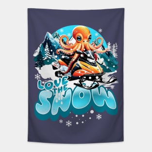 Snowmobile Octopus Love The Snow Winter Sport Sled Riding Tapestry