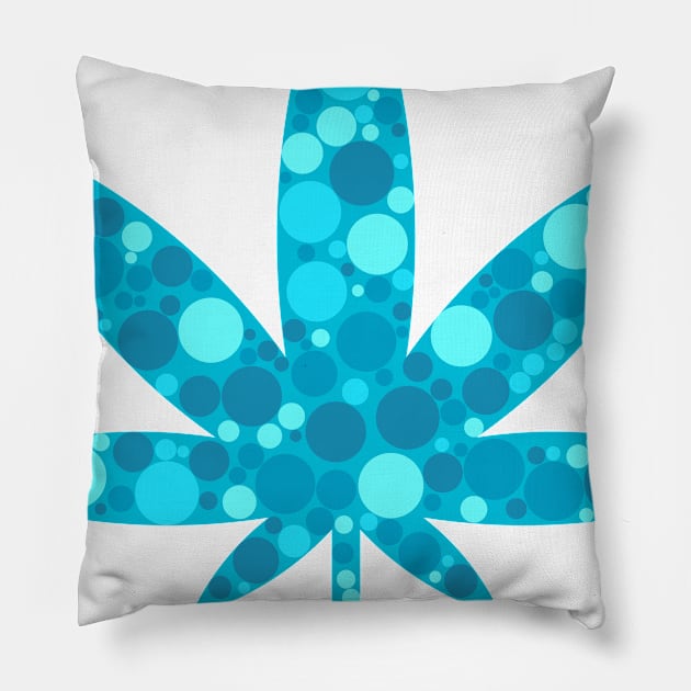 Blue (Circles) Cannabis Leaf Pillow by John Uttley