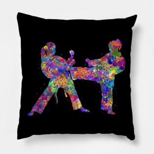 Taekwondo girl watercolor art Pillow